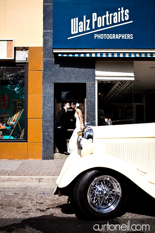 Sault Ste Marie Wedding Photography - Stella and Mike - old car, retro buildings, marconi