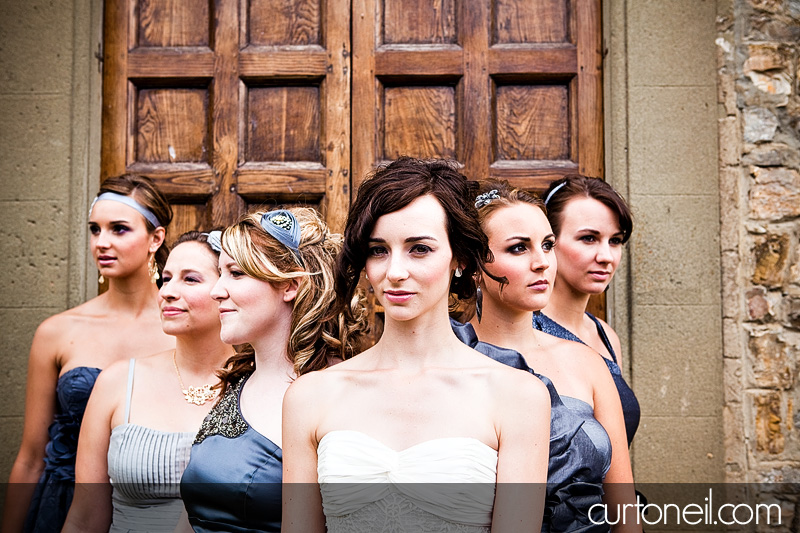 bride and bridesmaids at abandoned church - Bucine Tuscany Italy wedding