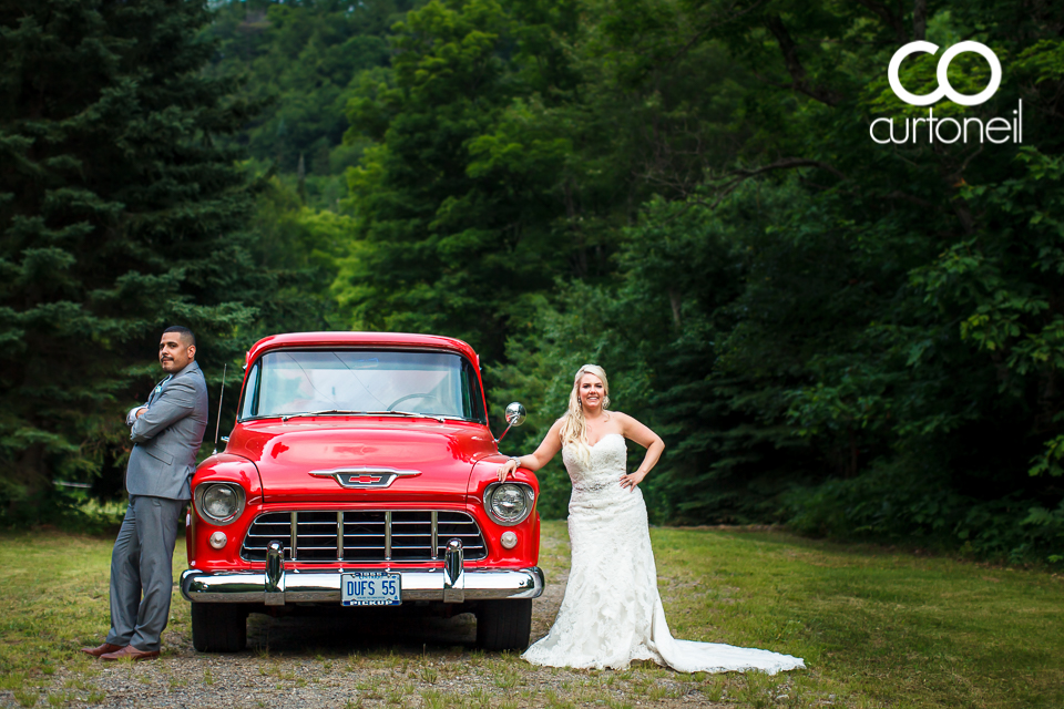 Gaëtanne and Carlos - Sault Wedding Sneak - red classic chevy truck