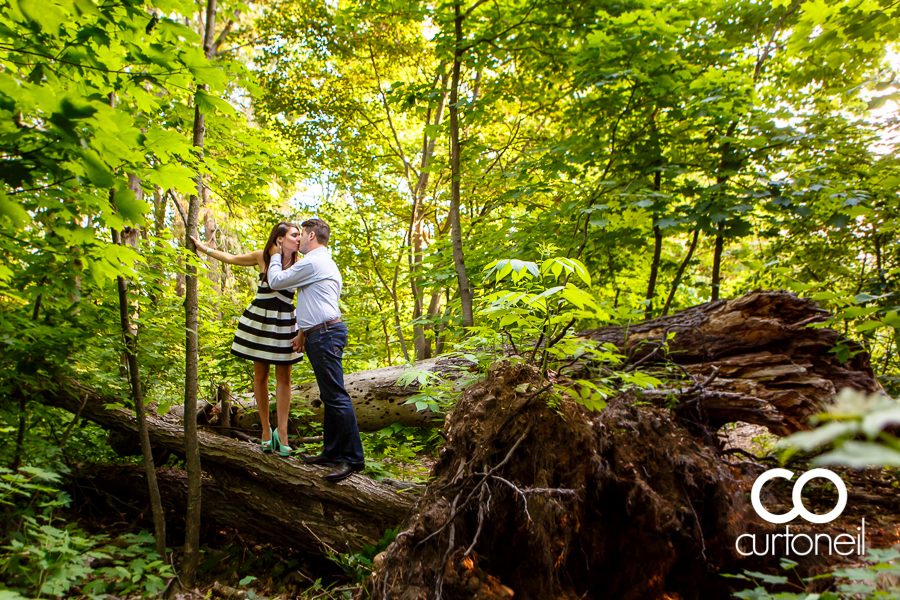 Sault Ste Marie Engagement Photography - Ashley and Matt - sneak peek, summer, fallen tree, forest