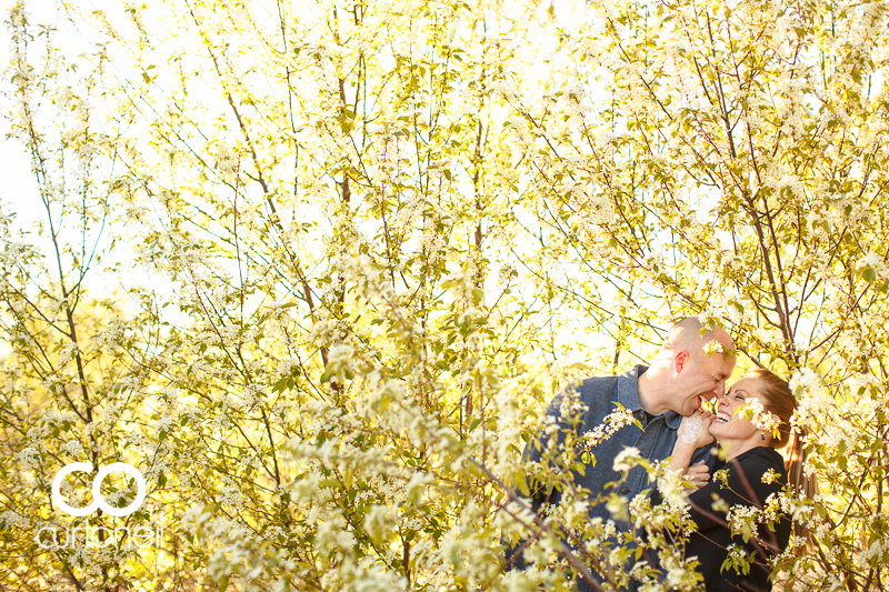 Sault Ste Marie Engagement Photography - Crystal and Matt - Pointe Des Chenes, blossoming trees, windy