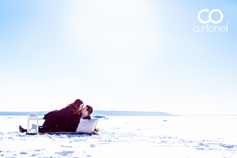Sault Ste Marie Engagement Photography - Kelly and Shawn - sneak peek, frozen Lake Superior, winter, picnic