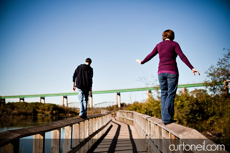 Sault Engagement Photography - boardwalk rails