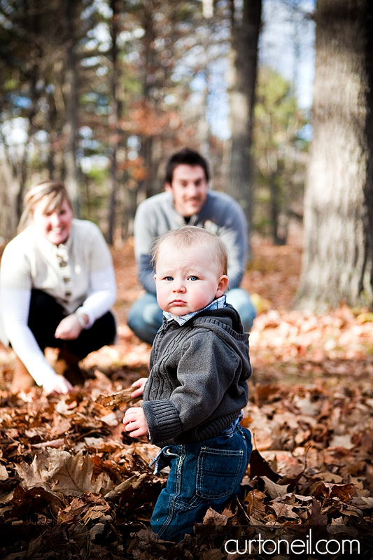 Sault Ste Marie Family Photographer - Strachan Family - Ryder in the leaves at Hiawatha