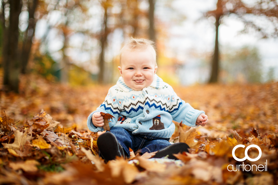 Sault Ste Marie Kid Photography - Samuel at 8 months - fall, leaves, outdoors, sneak peek